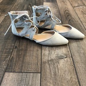 Jessica Simpson 9M gray lace up cut out dress flats pointed toe shoes